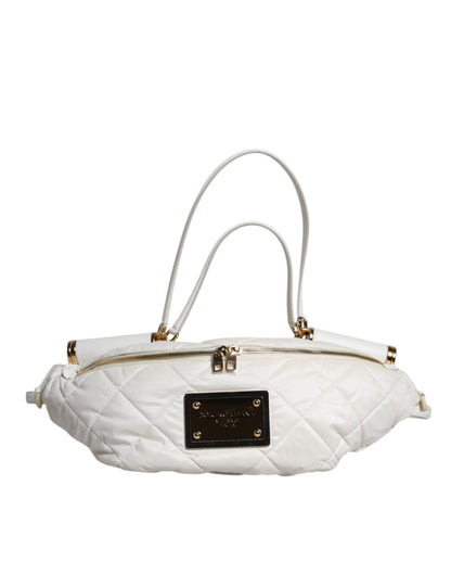 Dolce &amp;amp; Gabbana Vit Quilted Logotypplackad Midjeväska