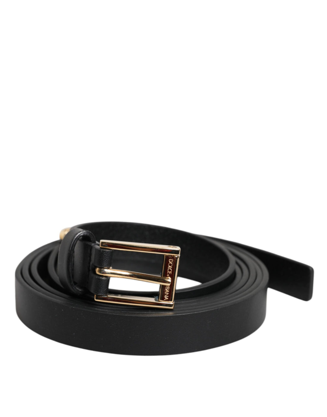Dolce &amp;amp; Gabbana Svart Kalvskinnsbälte med Guldfärgat Metallspänne