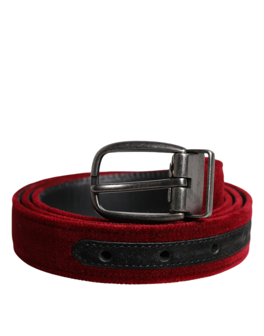 Dolce &amp;amp; Gabbana Rött Sammetsbälte med Svart Metallspänne och Logotyp