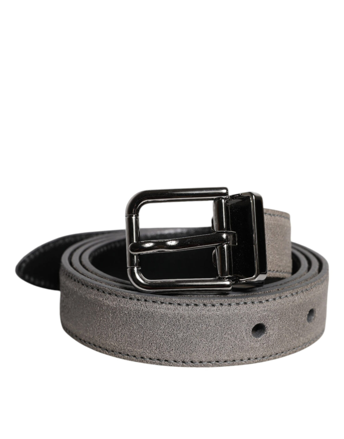 Dolce &amp;amp; Gabbana Grått Läderbälte med Silverton och Metallspänne