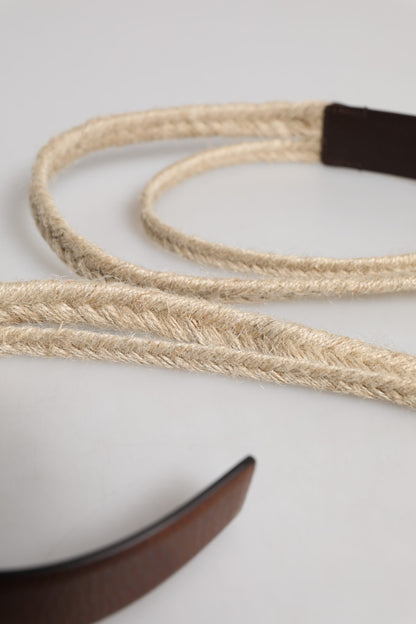 Dolce &amp;amp; Gabbana Brunt Jute Läderbälte med Vävt Metallspänne