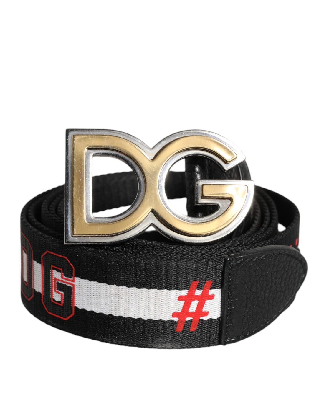 Dolce &amp;amp; Gabbana Svartvitt Tryckt Metallbälte med Logotypspänne