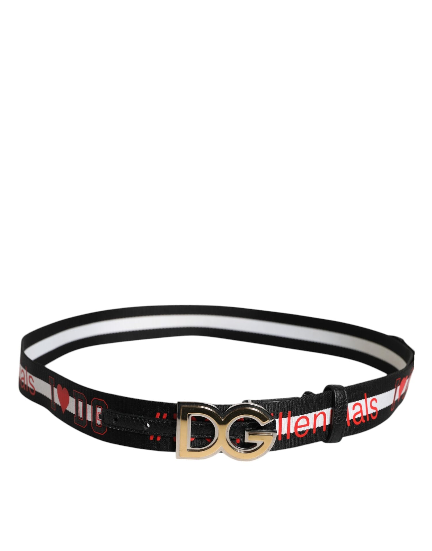 Dolce &amp;amp; Gabbana Svartvitt Tryckt Metallbälte med Logotypspänne