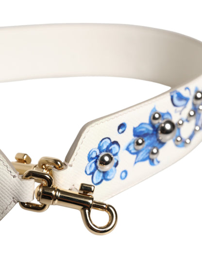 Dolce &amp;amp; Gabbana Vit Blå Blommig Läder Axelrem med Nitar