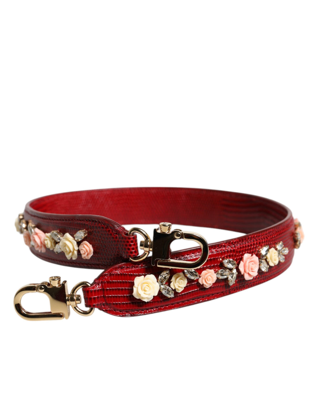Dolce &amp;amp; Gabbana Röd Läderväska Med Blommig Utsmyckning Axelrem