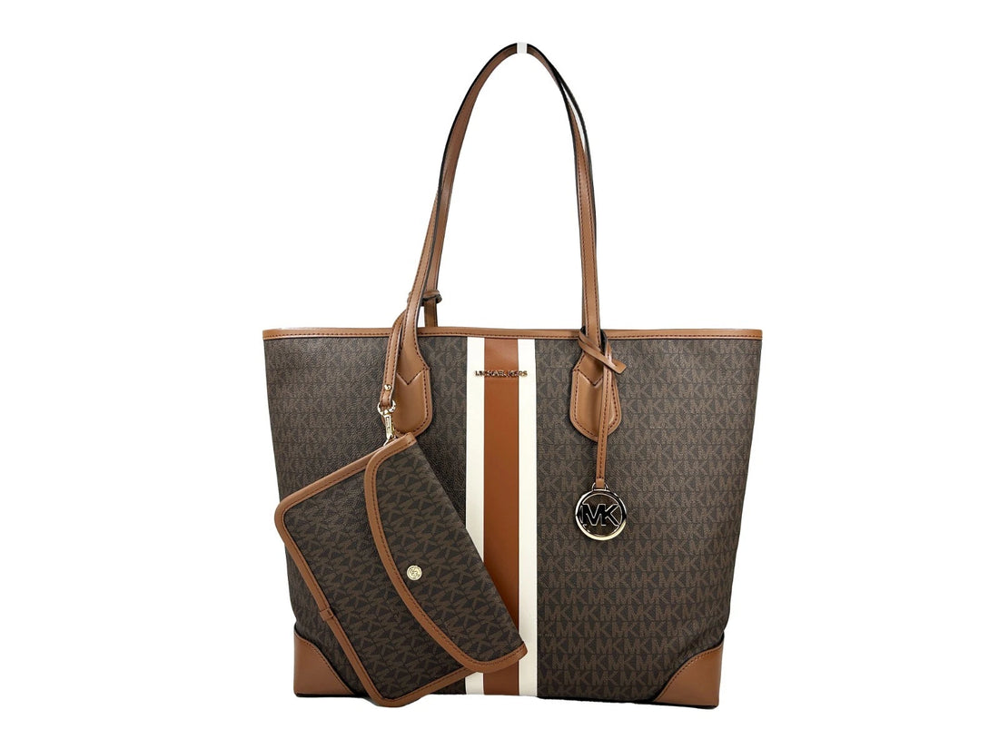 Michael Kors Eva Stor Randig Resväska Plus Påse Brun