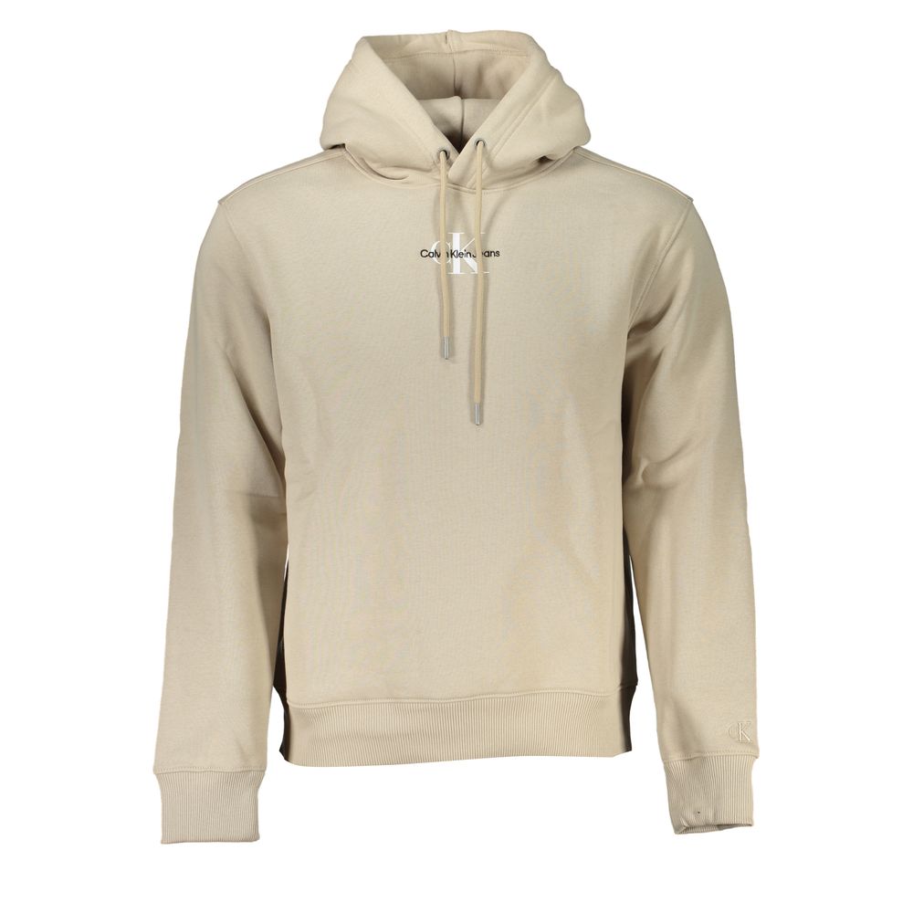 Calvin Klein Beige Fleece Hoodie med Logotypbroderi