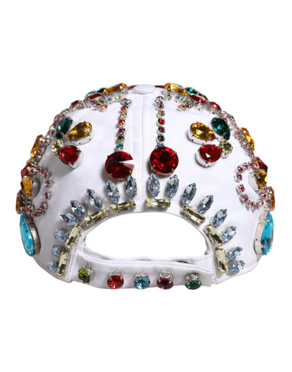Dolce &amp;amp; Gabbana Vit Flerfärgad Kristallutsmyckad Basebollkeps