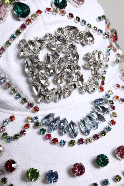 Dolce &amp;amp; Gabbana Vit Flerfärgad Kristallutsmyckad Basebollkeps