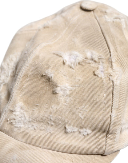 Dolce &amp;amp; Gabbana Beige Trasig Bomulls 6 Paneler Baseballkeps