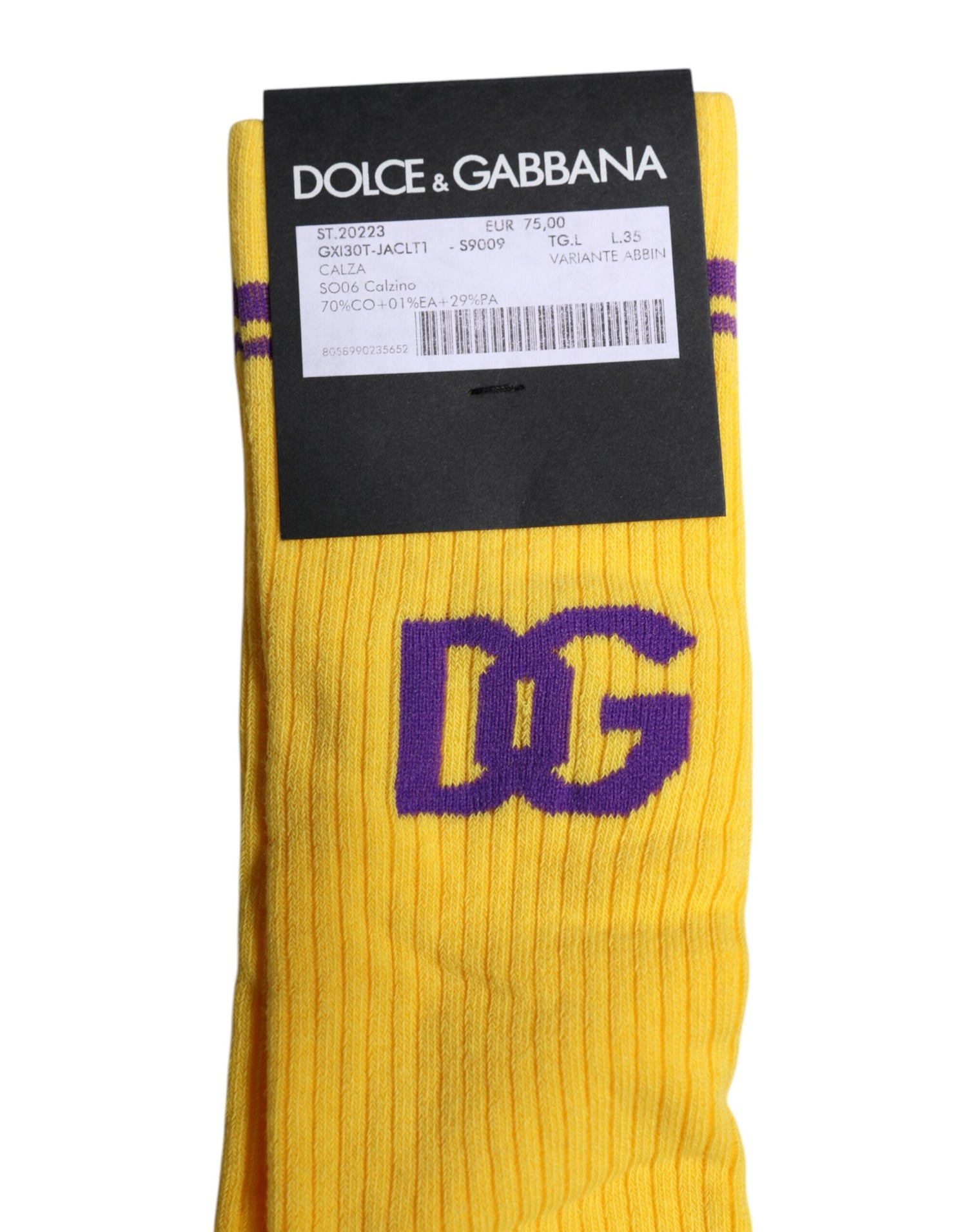Dolce &amp;amp; Gabbana Gula Bomullsstrumpor Med DG-Logotyp Och Halvad