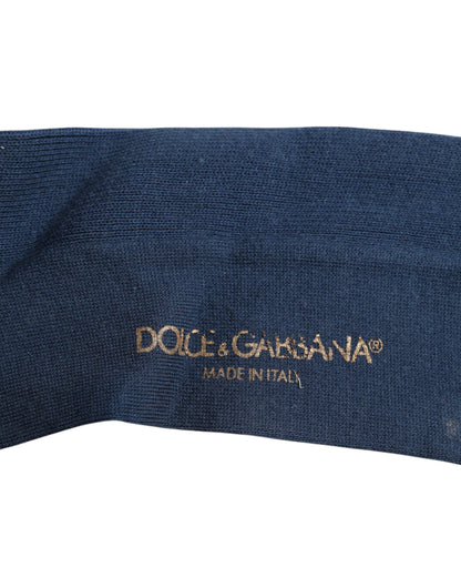 Dolce &amp;amp; Gabbana Blå Bomullsstrumpor med DG-logotyp över vaden