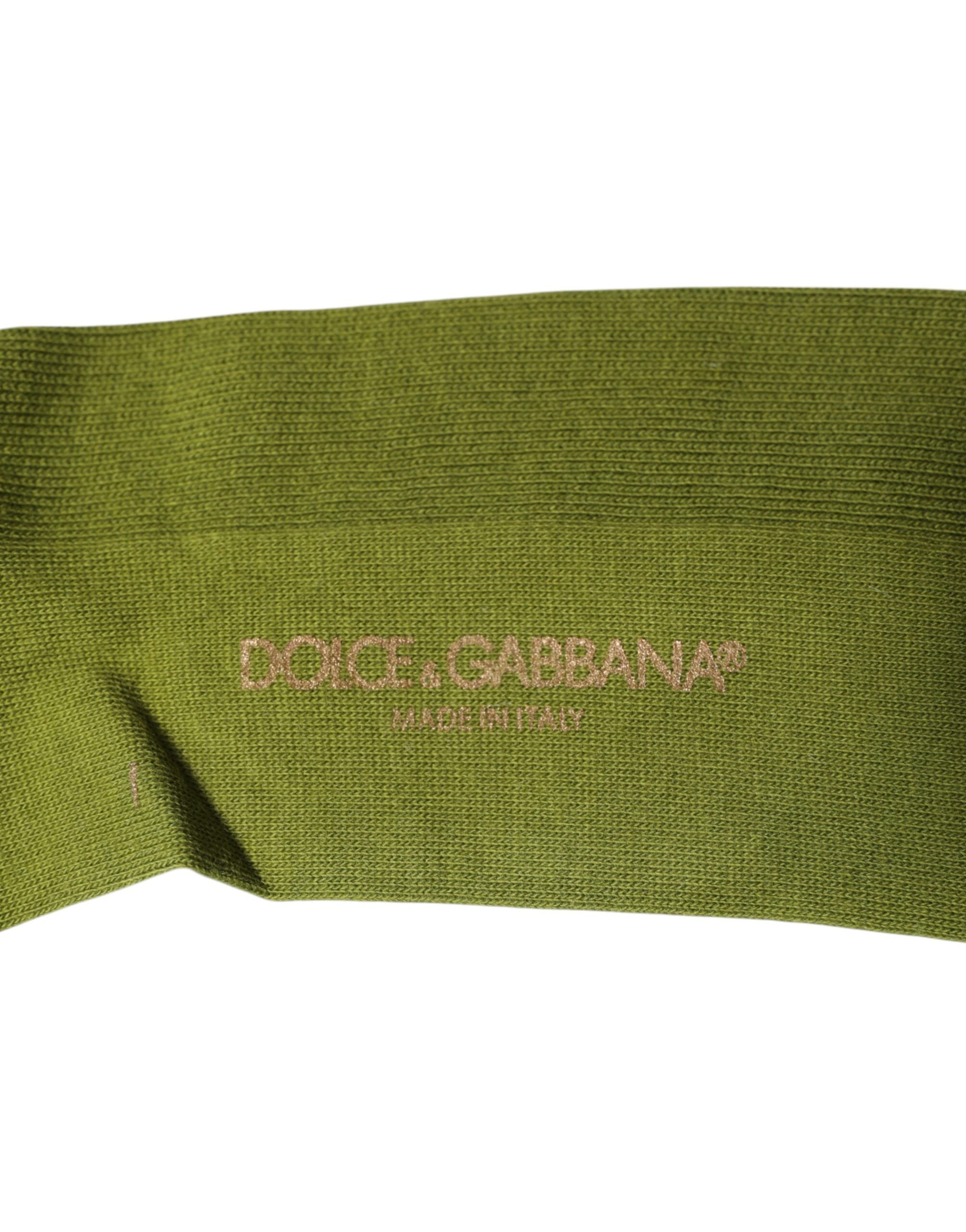 Dolce &amp;amp; Gabbana Gröna Bomullsstrumpor med Logotyp Över Vaden