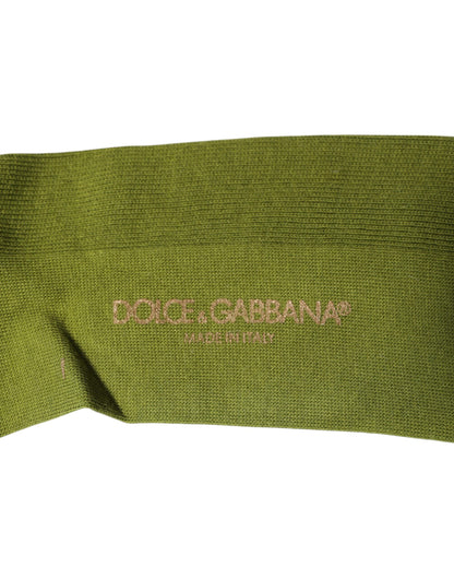 Dolce &amp;amp; Gabbana Gröna Bomullsstrumpor med Logotyp Över Vaden