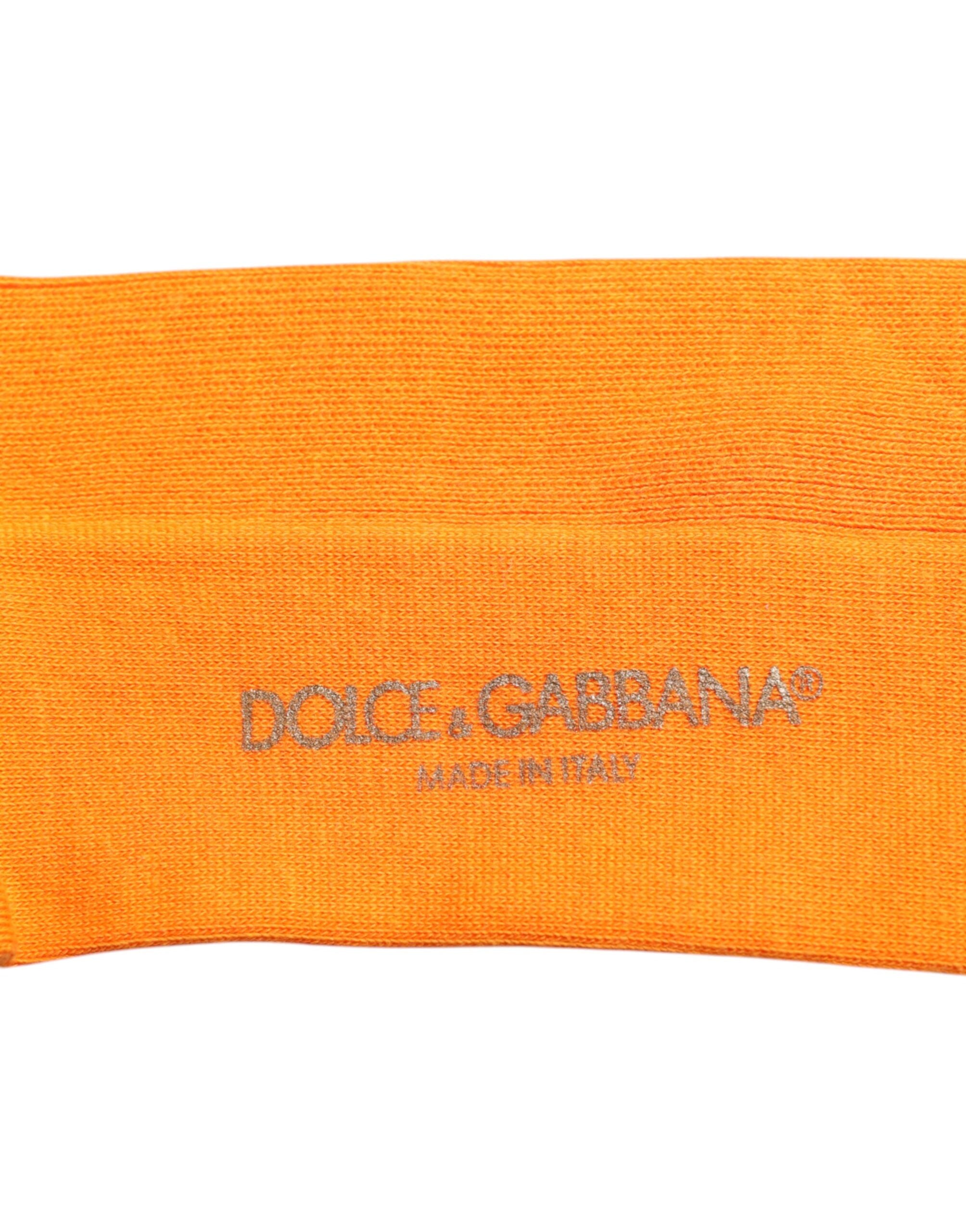 Dolce &amp;amp; Gabbana Orange Bomullsstrumpor med Logotyp Över Vaden