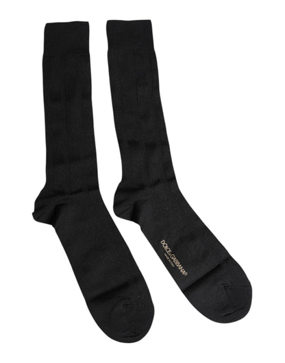 Dolce &amp;amp; Gabbana Svarta Stretch Logo Mid Calf Herrstrumpor