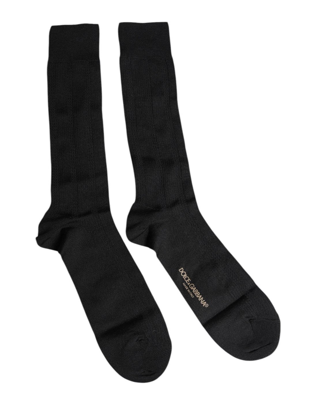 Dolce &amp;amp; Gabbana Svarta Stretch Logo Mid Calf Herrstrumpor