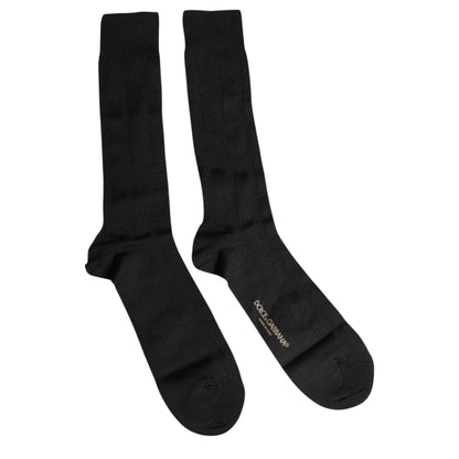 Dolce &amp;amp; Gabbana Svarta Stretch Logo Mid Calf Herrstrumpor