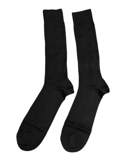 Dolce &amp;amp; Gabbana Svarta Stretch Logo Mid Calf Herrstrumpor