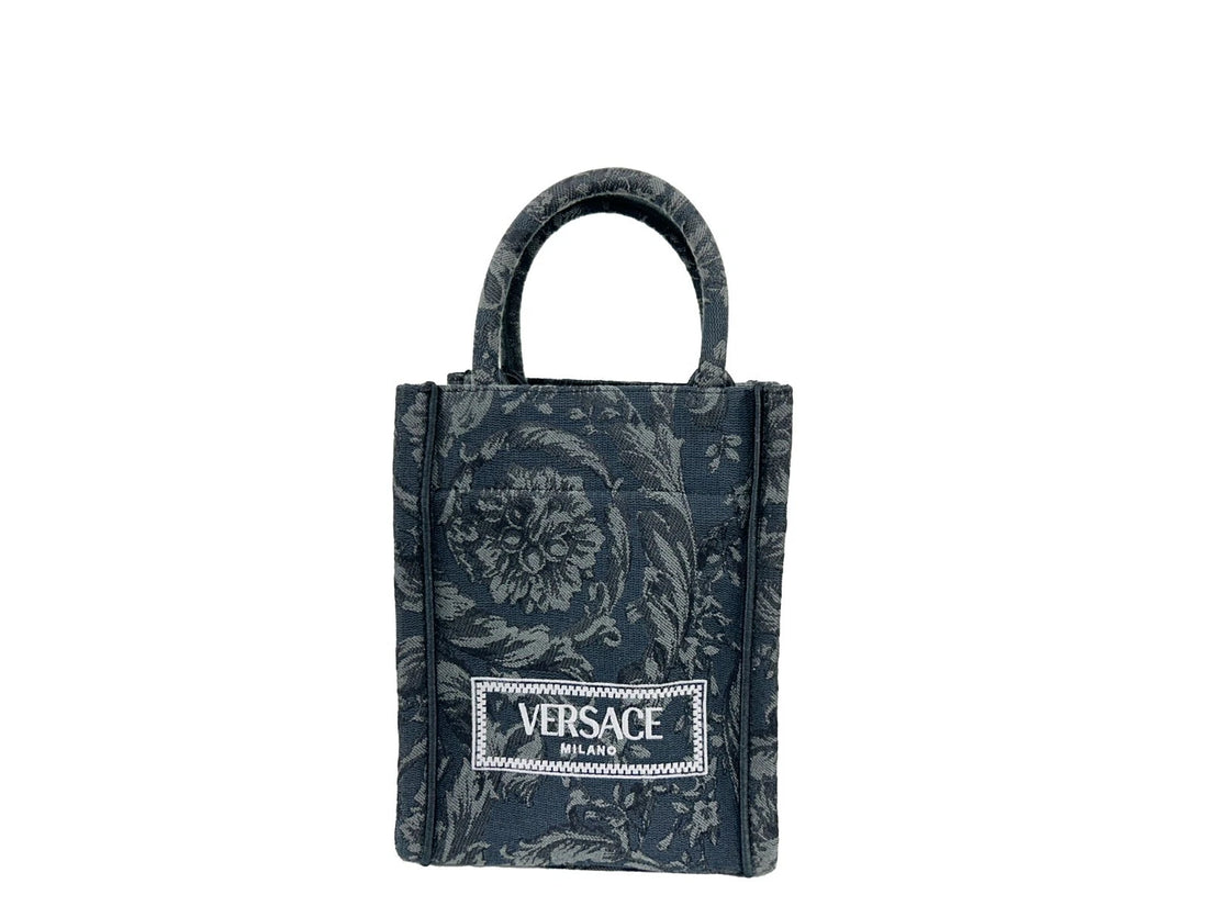 Versace Athena Barocco Mini Top Handle Tote Crossbody Bag Svart