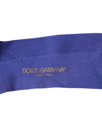 Dolce &amp;amp; Gabbana Lila Bomullsstrumpor med Logotyp Över Vaden