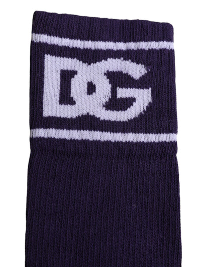Dolce &amp;amp; Gabbana Lila Bomull DG Logotyp Tryck Öppen Tå Strumpor