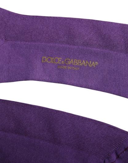 Dolce &amp;amp; Gabbana Lila Bomullsstrumpor med Logotyp Över Vaden