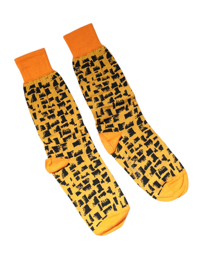 Dolce &amp;amp; Gabbana Gula Svarta Mönstrade Mid Calf Herrstrumpor