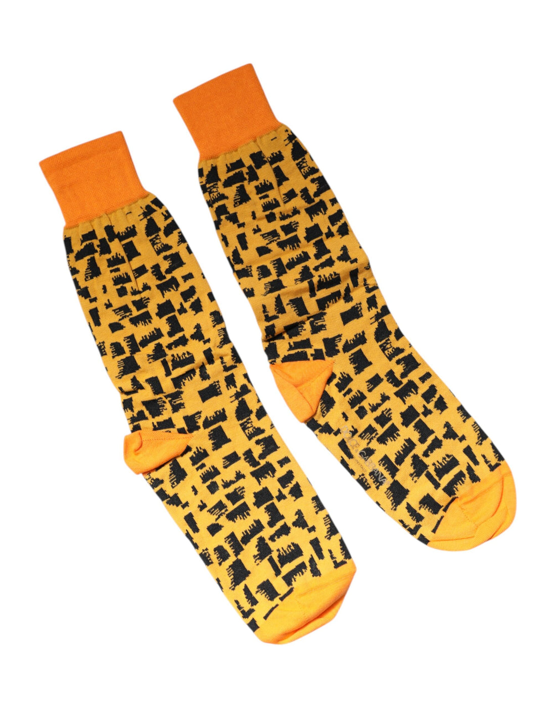 Dolce &amp;amp; Gabbana Gula Svarta Mönstrade Mid Calf Herrstrumpor