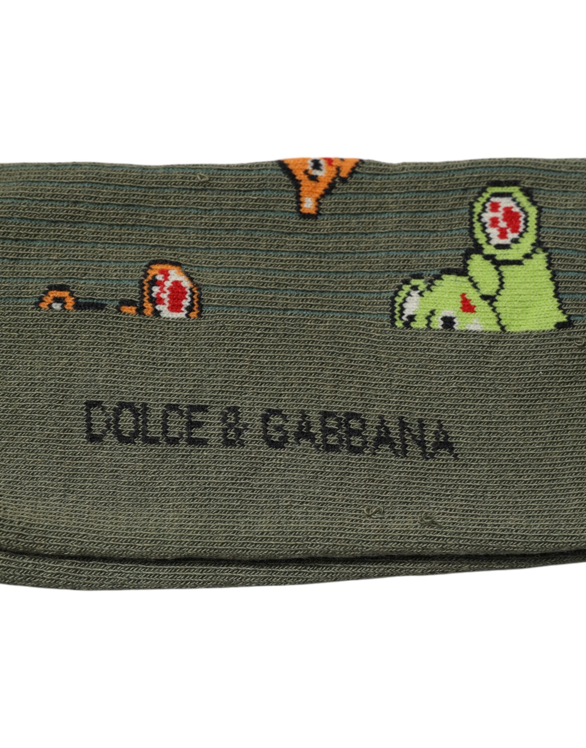 Dolce &amp;amp; Gabbana Gröna Nylon DG Björntryckta Halvvadsstrumpor