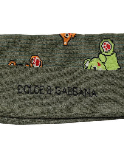 Dolce &amp;amp; Gabbana Gröna Nylon DG Björntryckta Halvvadsstrumpor
