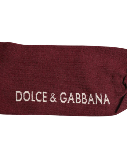 Dolce &amp;amp; Gabbana – Vinröda stretchiga logotypmönstrade strumpor med mitten av vaden