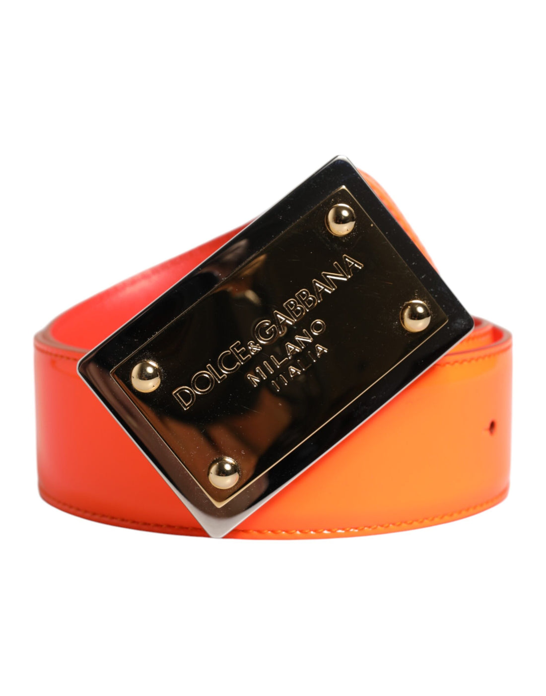 Dolce &amp;amp; Gabbana Orange Guldfärgad Metallbälte med Logotypspänne