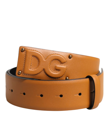 Dolce &amp;amp; Gabbana Brunt Läderbälte med DG-logotyp och Präglad Spänne
