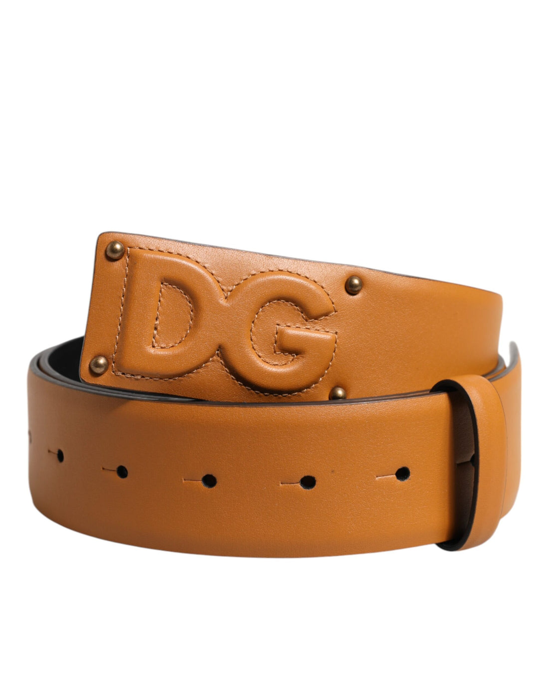 Dolce &amp;amp; Gabbana Brunt Läderbälte med DG-logotyp och Präglad Spänne