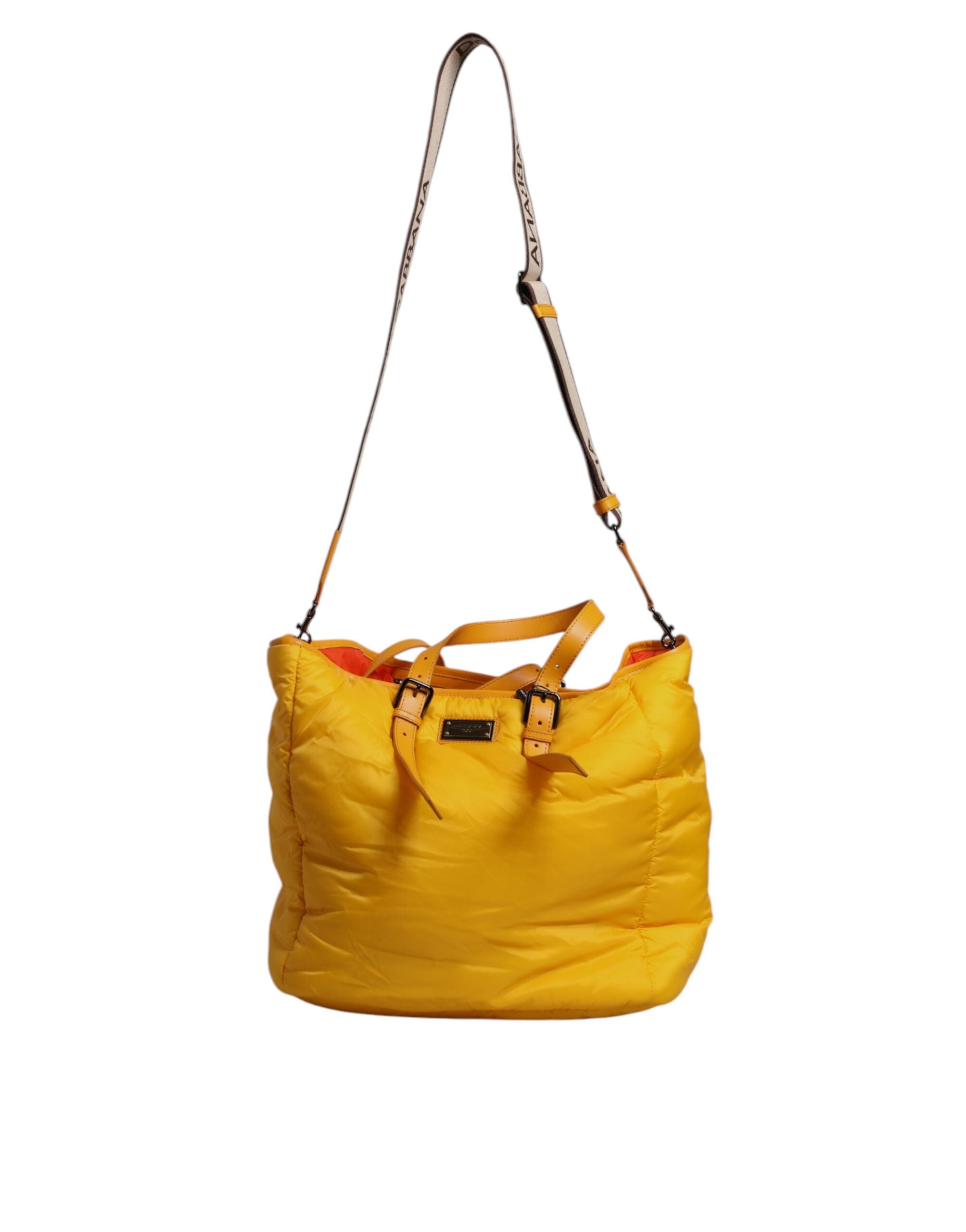 Dolce &amp;amp; Gabbana Gul Orange Nylon Logotypplack Handväska i Axelrem