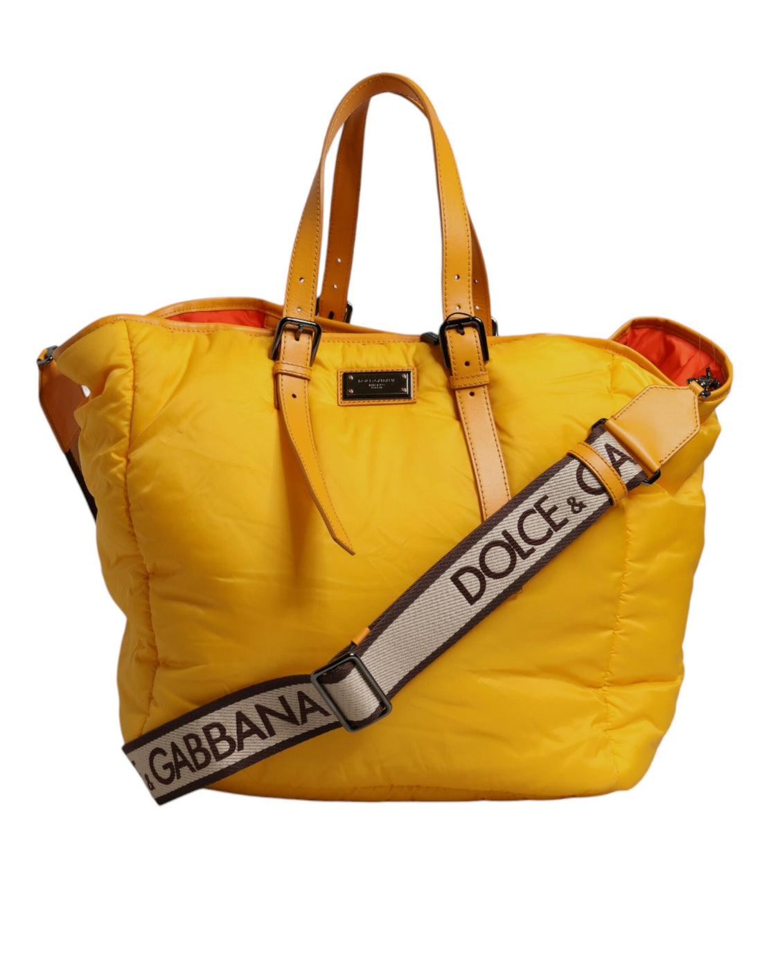 Dolce &amp;amp; Gabbana Gul Orange Nylon Logotypplack Handväska i Axelrem