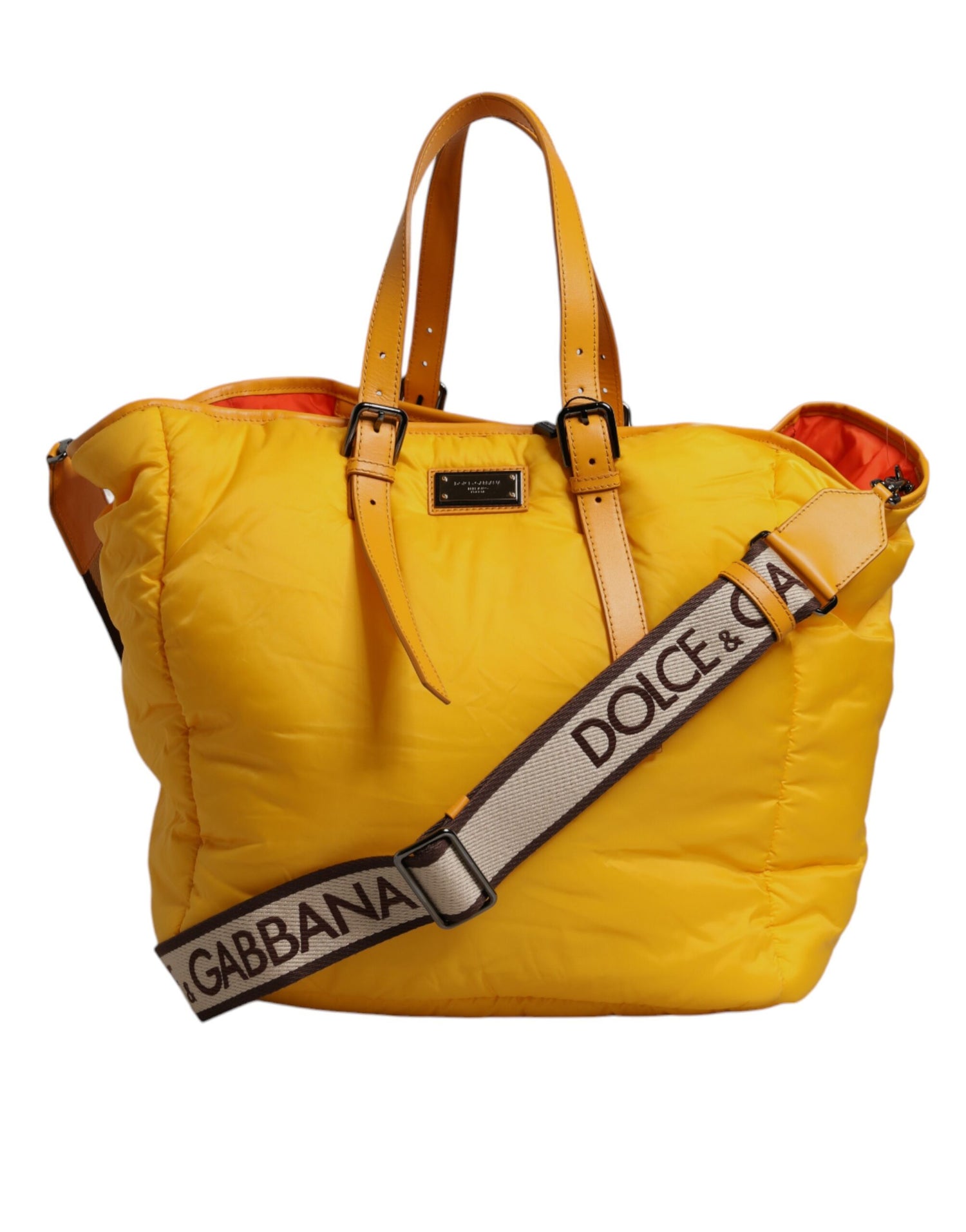 Dolce &amp;amp; Gabbana Gul Orange Nylon Logotypplack Handväska i Axelrem
