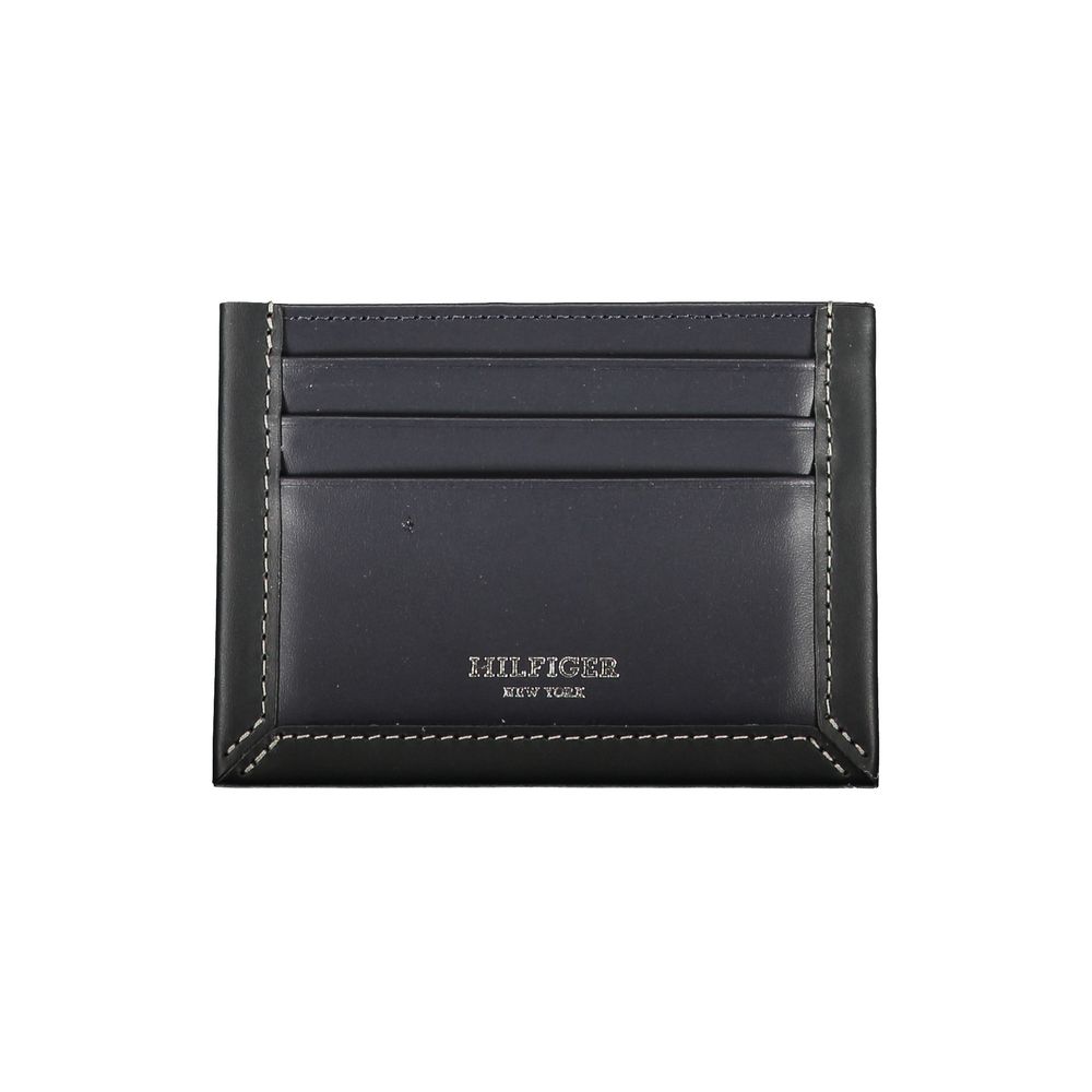 Tommy Hilfiger Sleek Blå Läderkortshållare med Kontrastdetalj