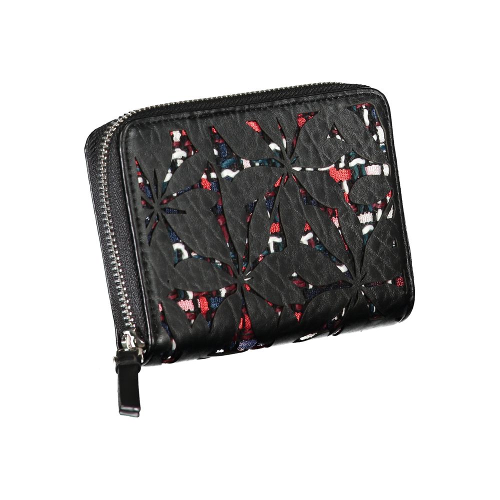Desigual elegant svart plånbok med dragkedja och kontrasterande detaljer