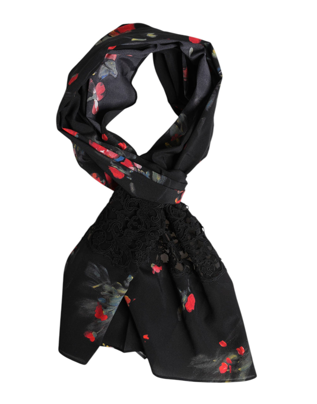 Dolce &amp;amp; Gabbana Svart Blommig Halsduk med Omlott