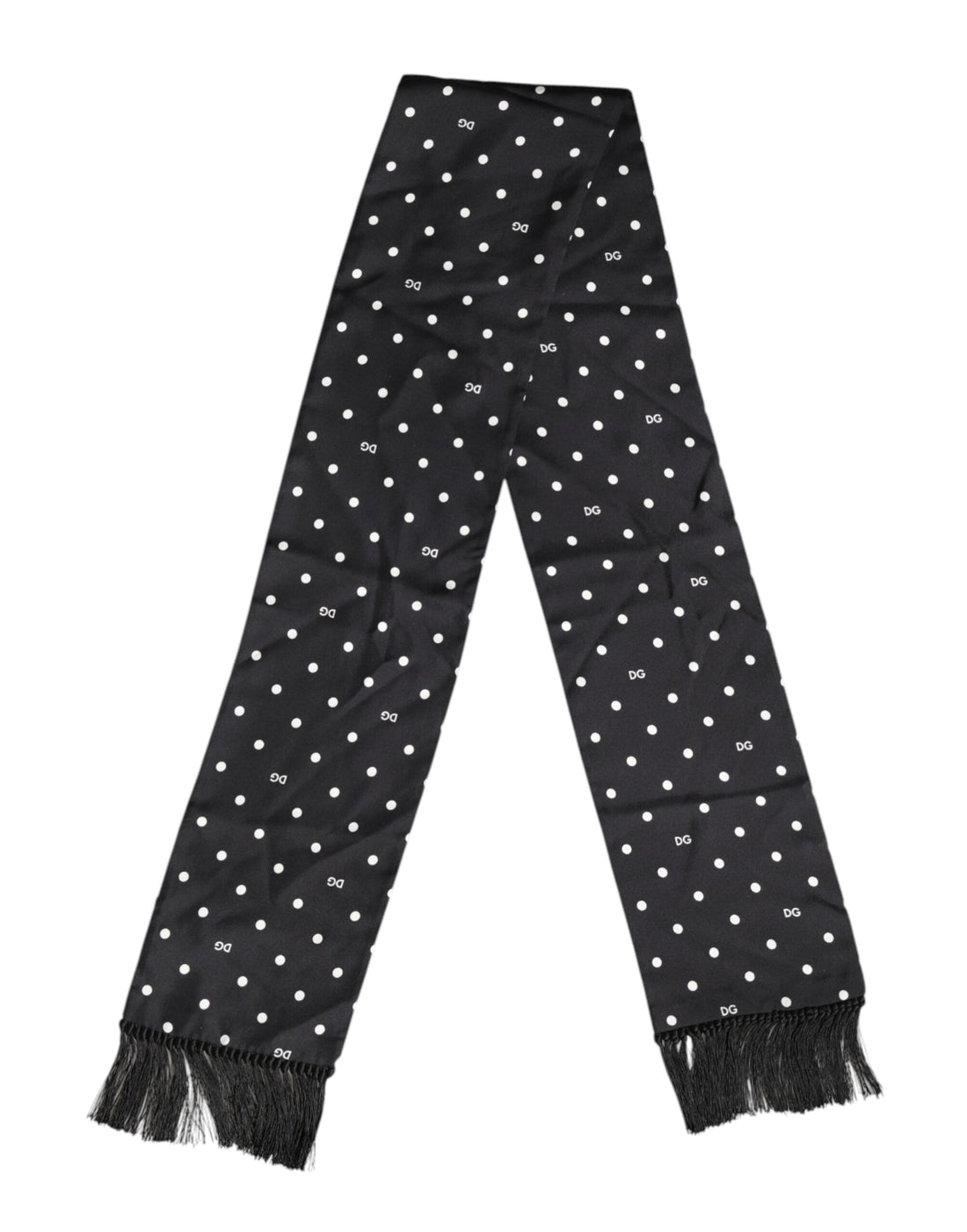 Dolce &amp;amp; Gabbana Svartvit Prickig Fransig Foulard Halsduk