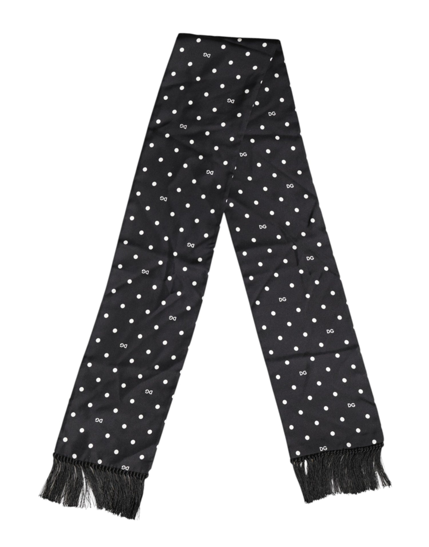 Dolce &amp;amp; Gabbana Svartvit Prickig Fransig Foulard Halsduk