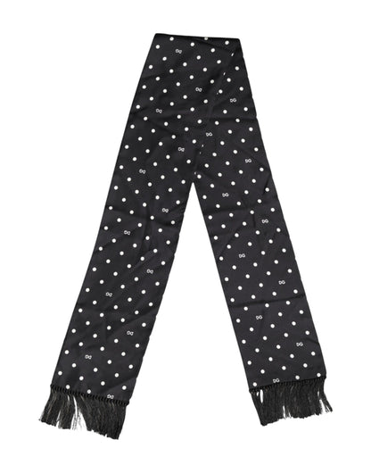 Dolce &amp;amp; Gabbana Svartvit Prickig Fransig Foulard Halsduk