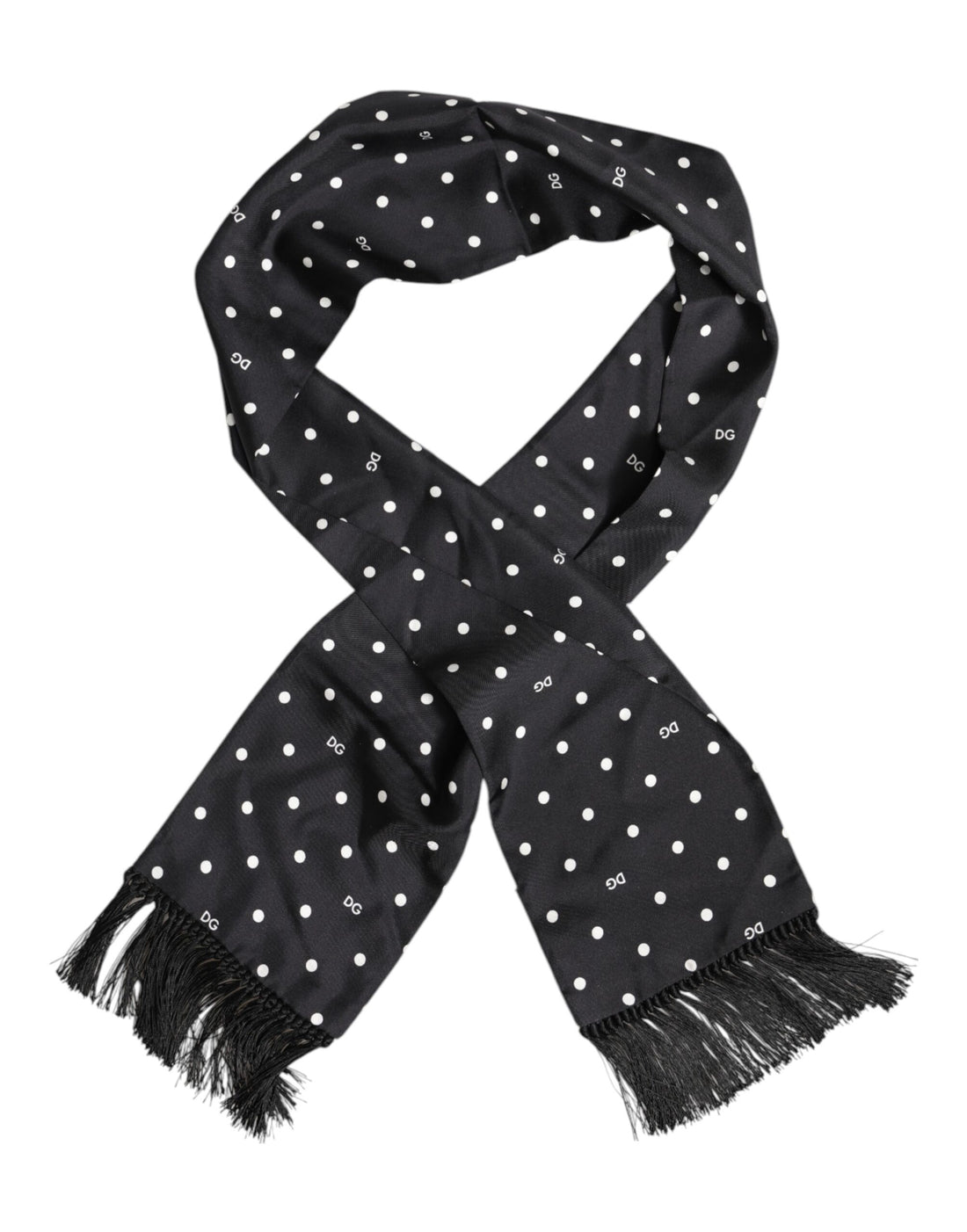Dolce &amp;amp; Gabbana Svartvit Prickig Fransig Foulard Halsduk