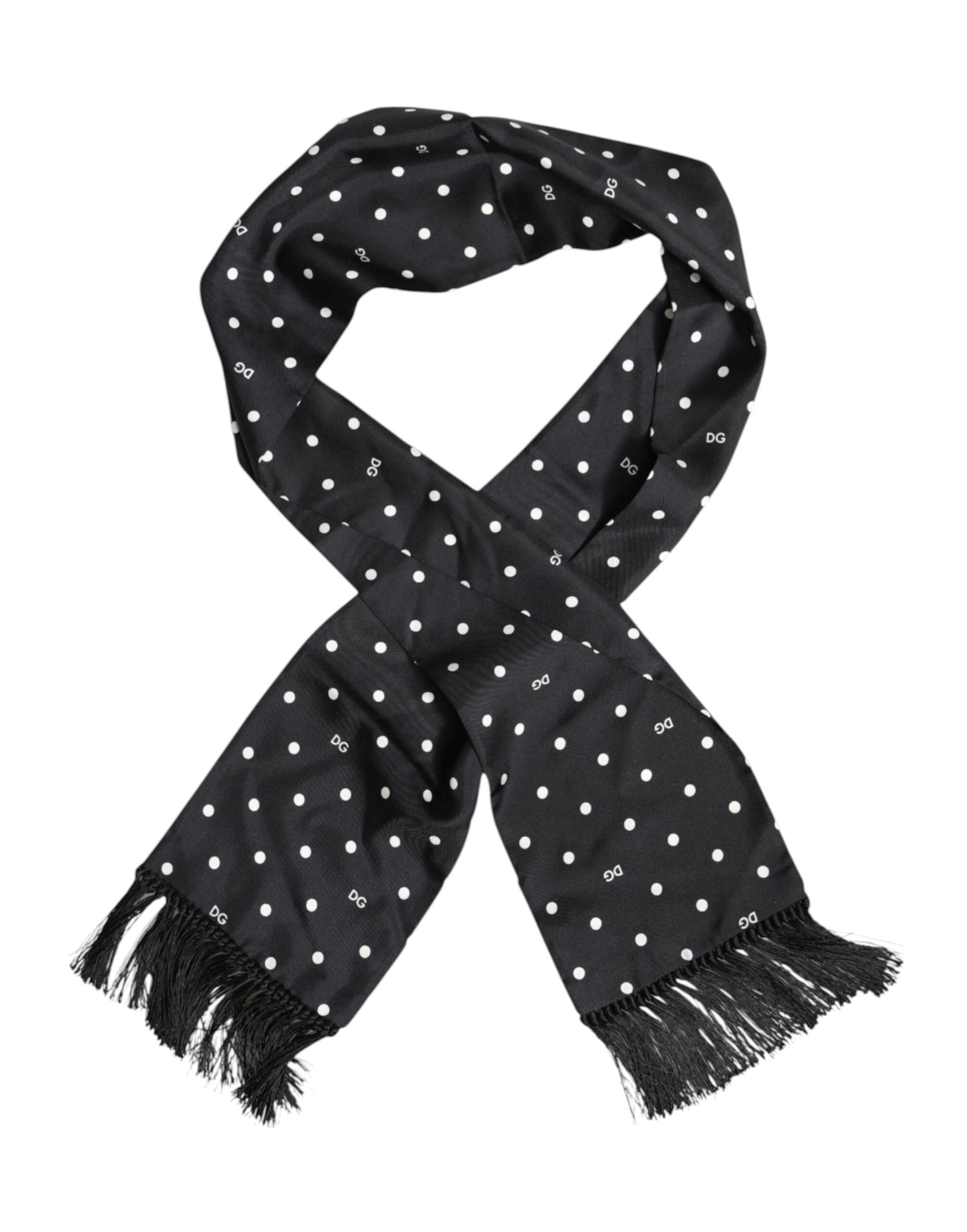 Dolce &amp;amp; Gabbana Svartvit Prickig Fransig Foulard Halsduk