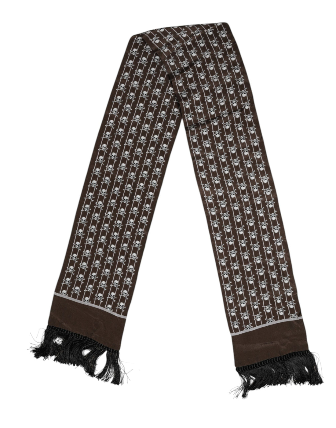 Dolce &amp;amp; Gabbana Brun Dödskallar Mönstrade Fransar Herr Foulard Halsduk