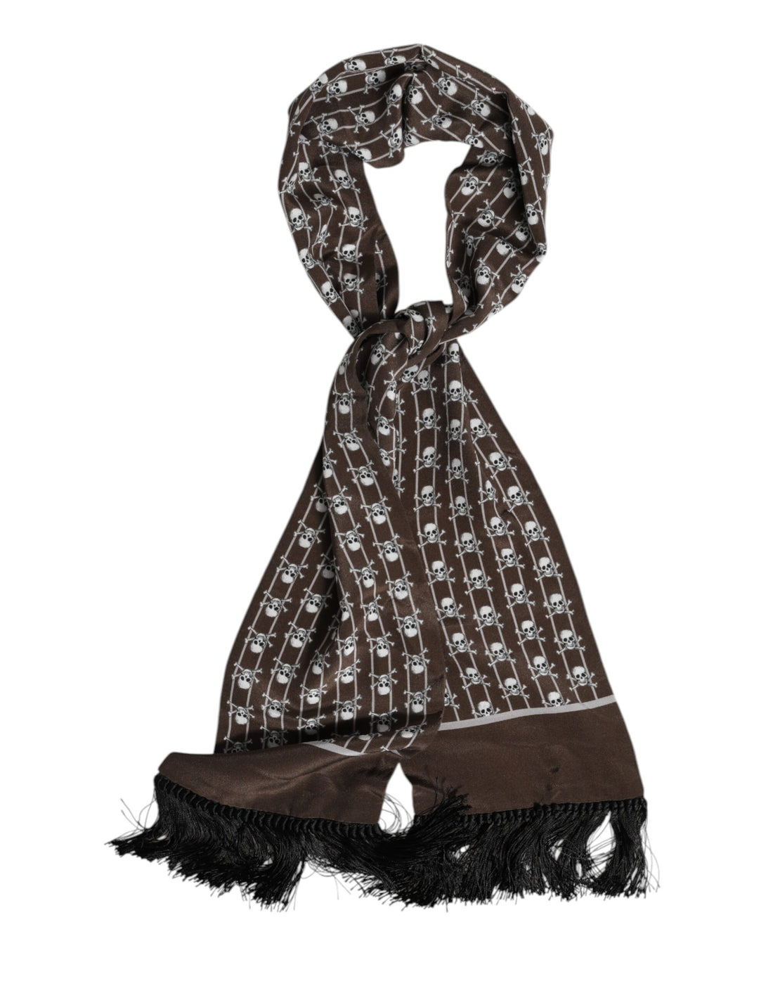 Dolce &amp;amp; Gabbana Brun Dödskallar Mönstrade Fransar Herr Foulard Halsduk
