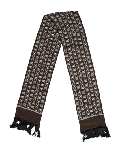 Dolce &amp;amp; Gabbana Brun Dödskallar Mönstrade Fransar Herr Foulard Halsduk