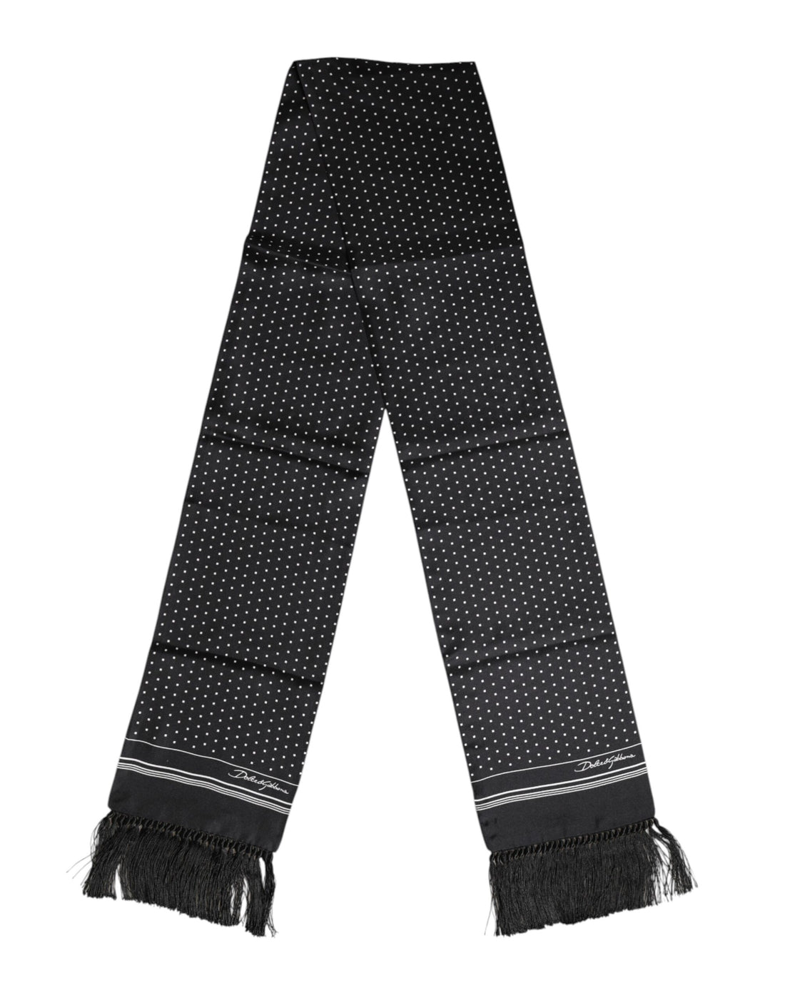 Dolce &amp;amp; Gabbana Svartvit Prickig Fransig Foulard Halsduk
